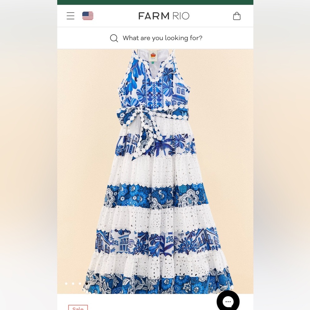 Farm Rio beautiful dress!  NWT!  Mixed white and blue print.